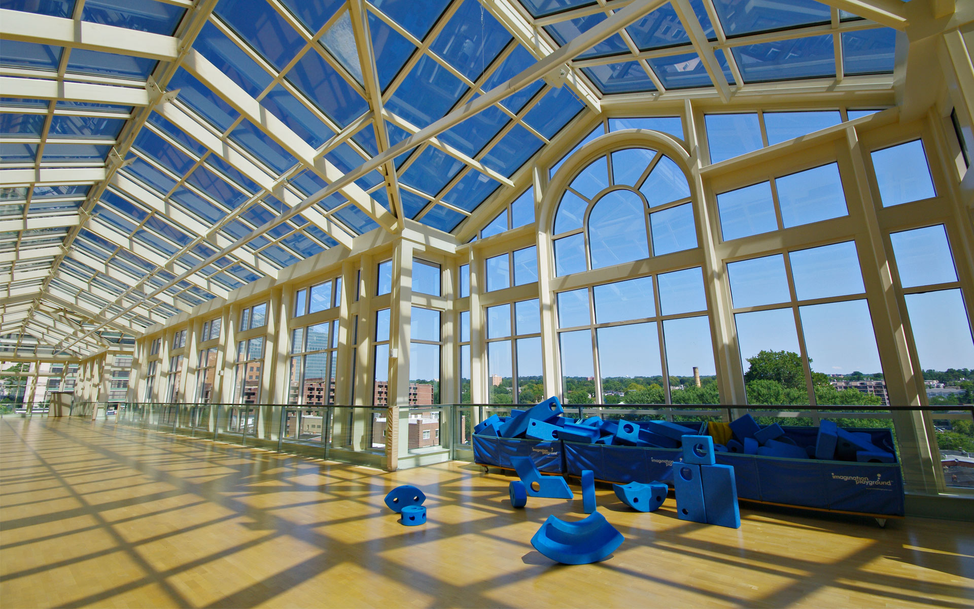 glass-enclosed multipurpose room