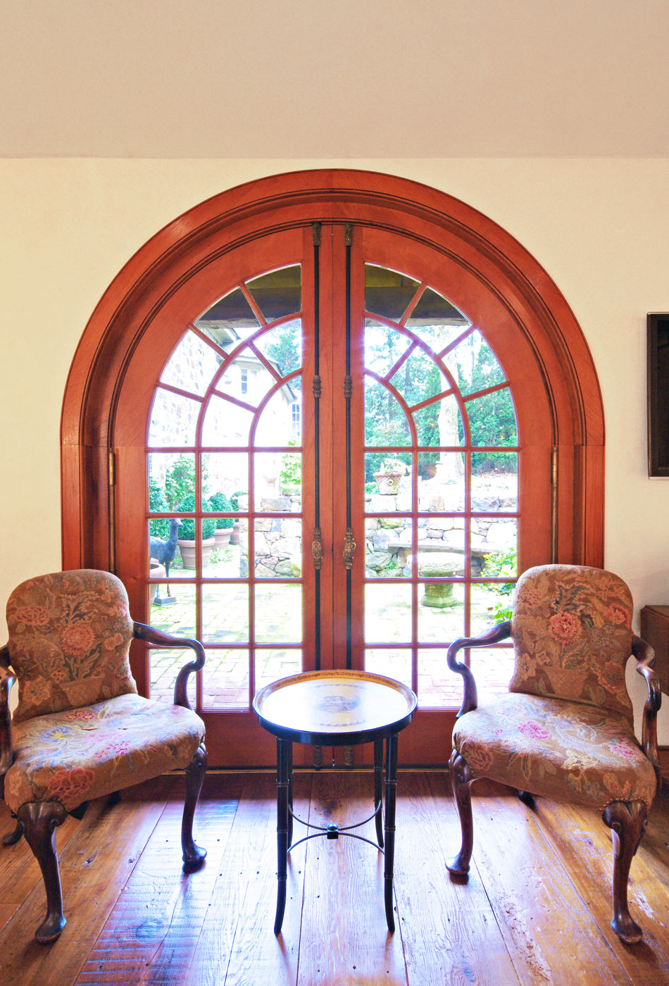 curved french doors from interior