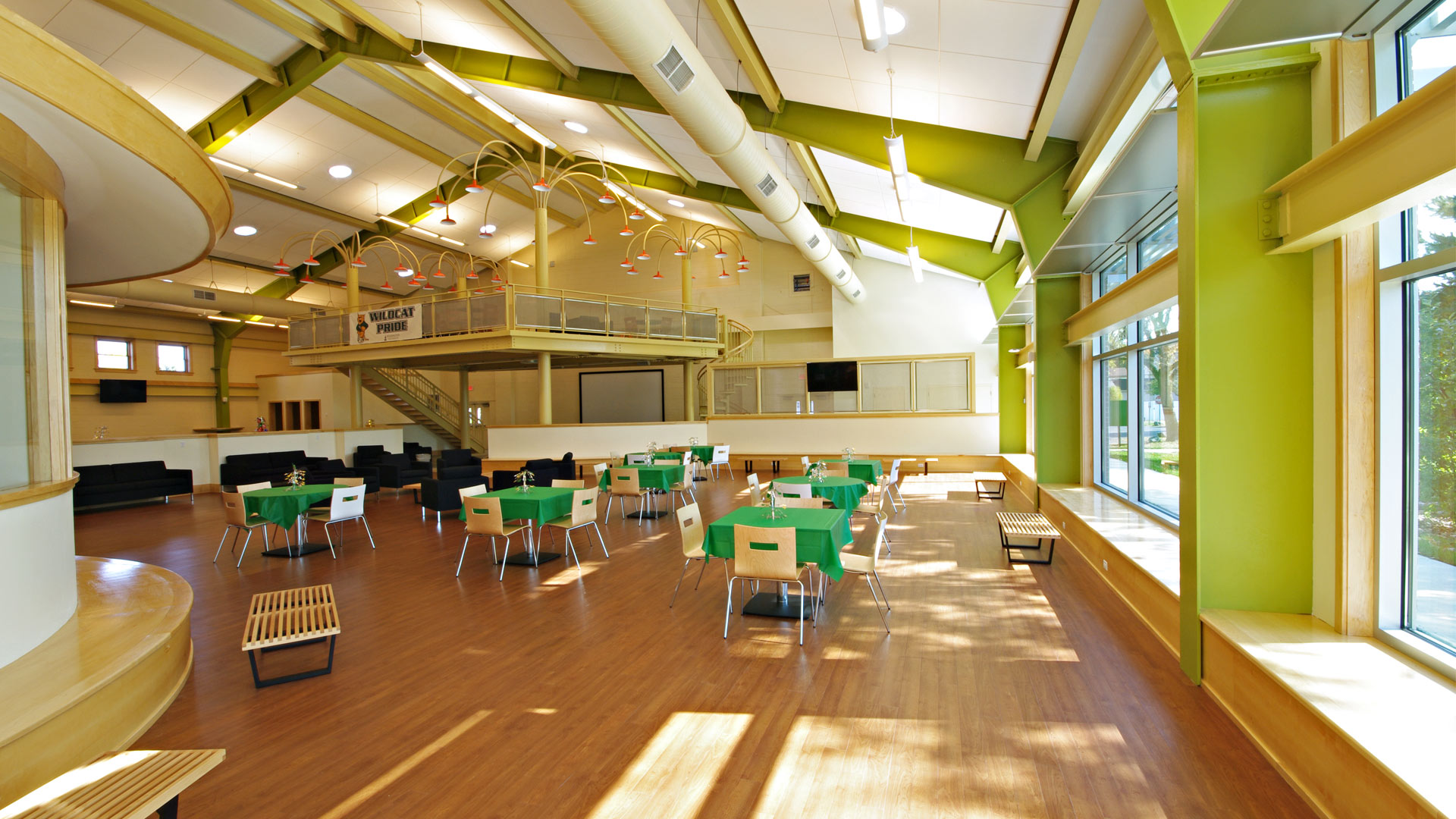 Student center interior with tree house