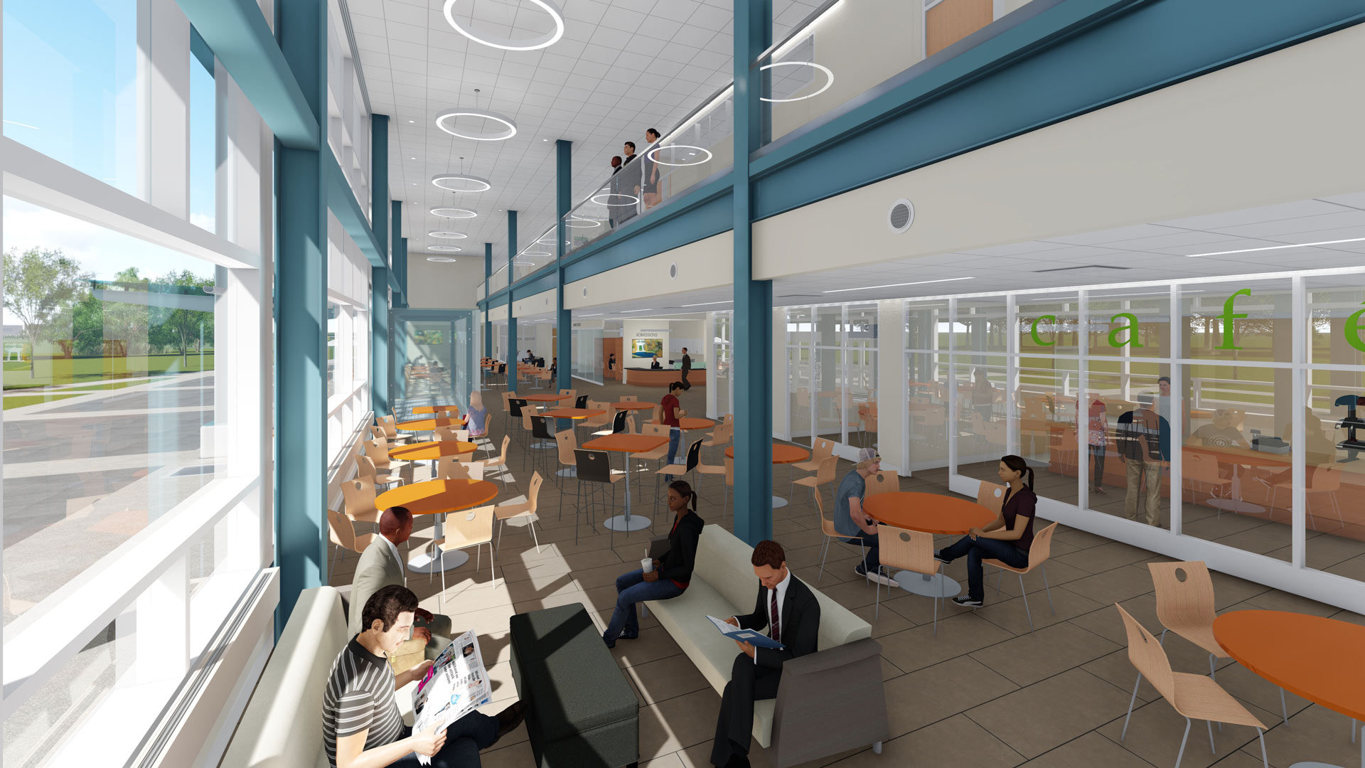 3-D rendering of the student commons area- Wilmington University