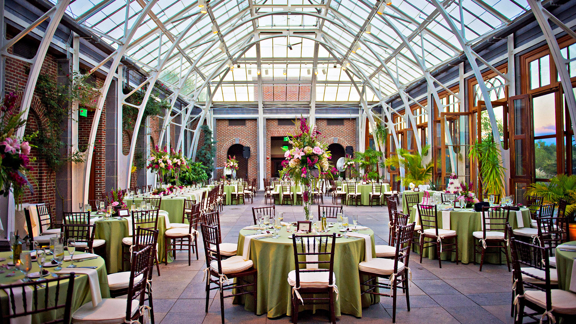 Interior of Tower Hill Orangeie set up for a wedding