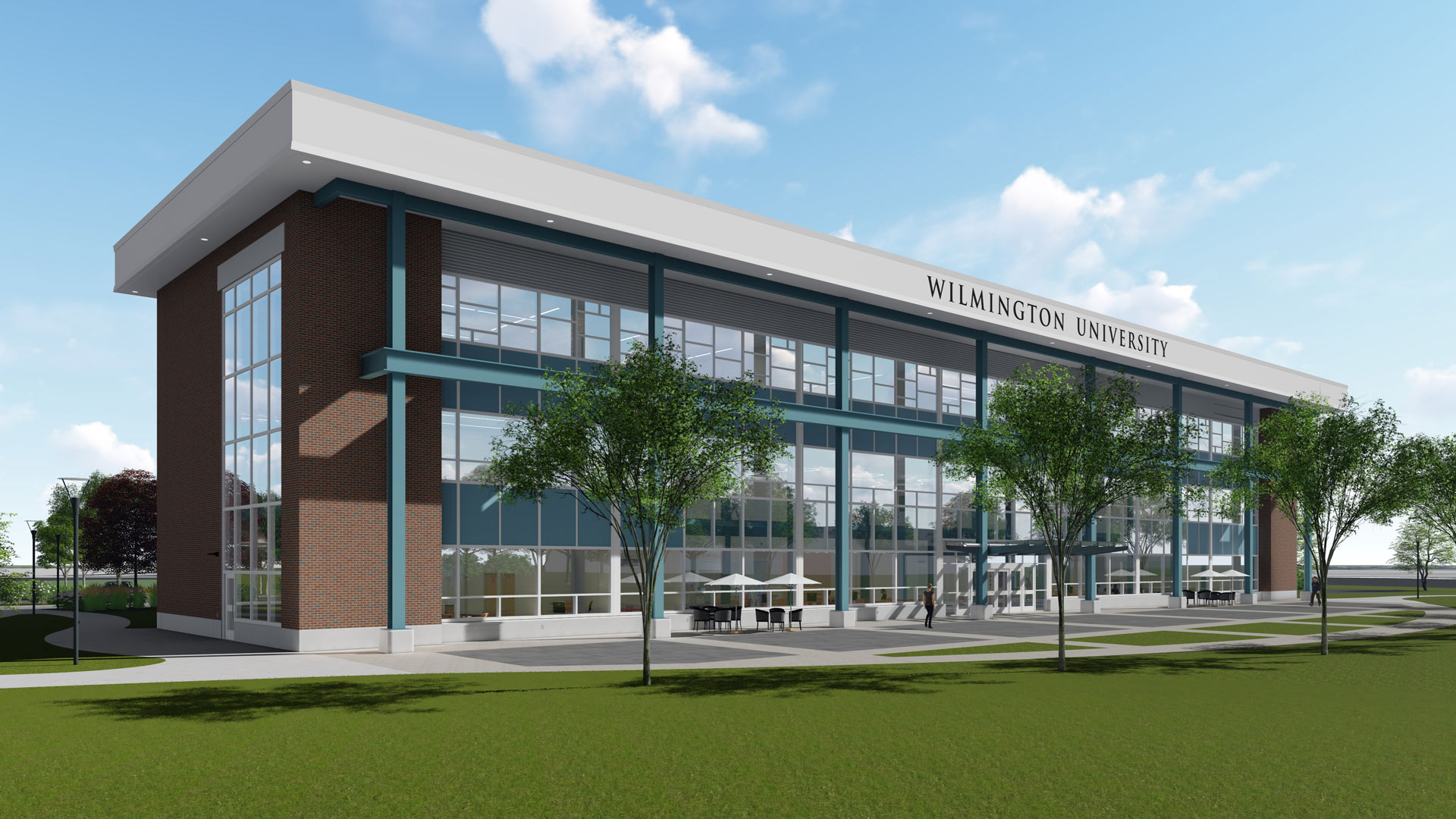 3-D rendering of back of Wilmington University main building