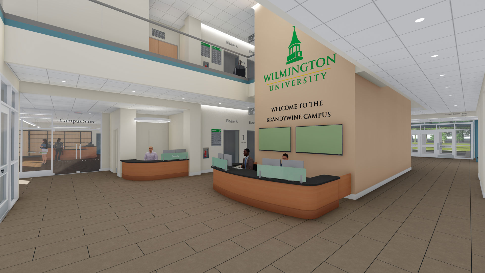 3-D rendering of reception area- Wilmington University
